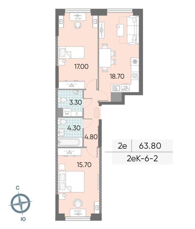 3 ккв (Евро) 63,8 м²