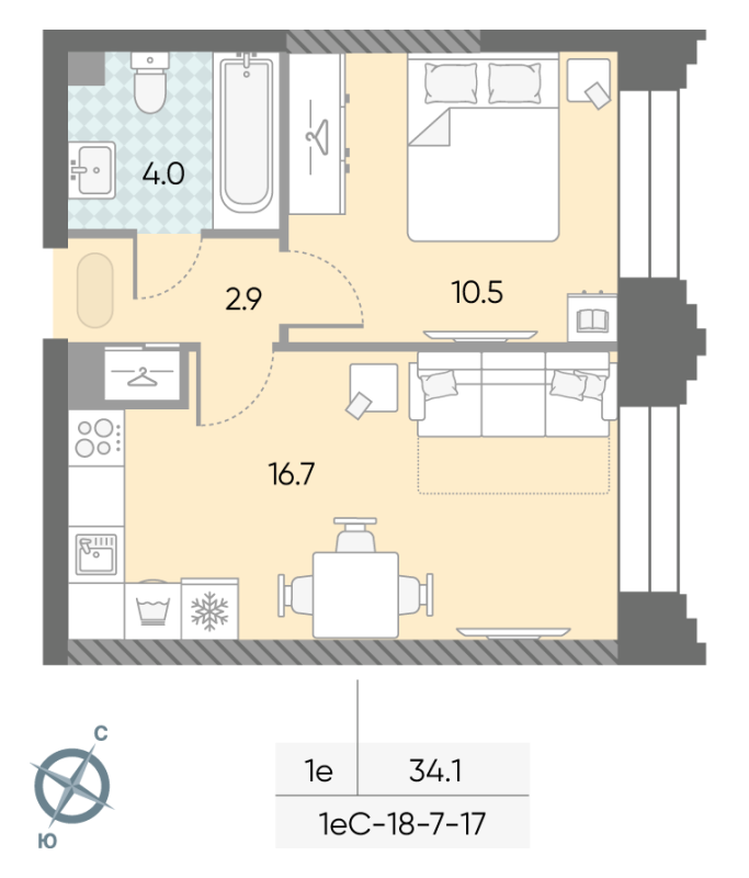 2 ккв (Евро) 34,1 м²
