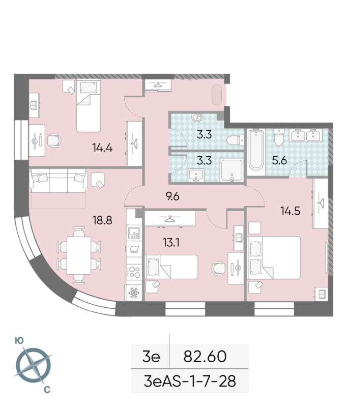 4 ккв (Евро) 82,6 м²
