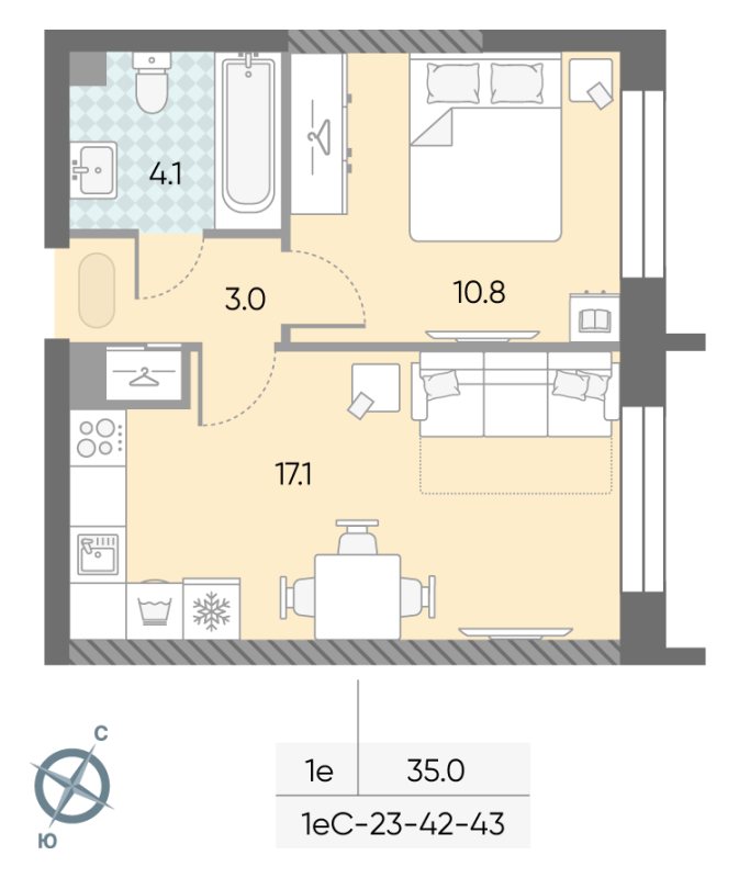 2 ккв (Евро) 35 м²