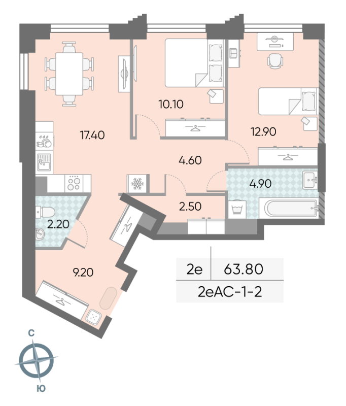 3 ккв (Евро) 63,8 м²