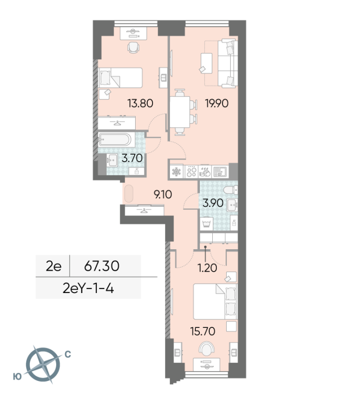3 ккв (Евро) 67,3 м²