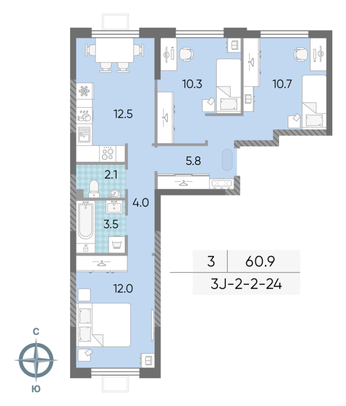 3 ккв 61 м²