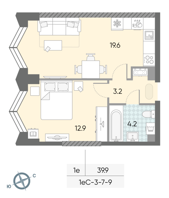 2 ккв (Евро) 39,9 м²