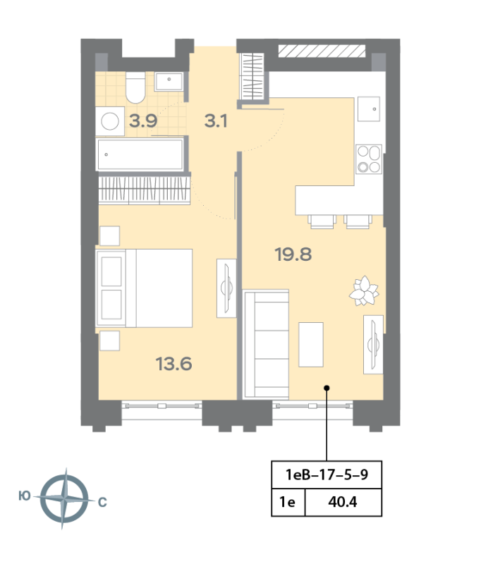 2 ккв (Евро) 40,4 м²
