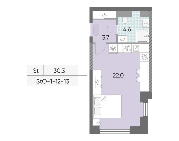 Студия 30,3 м²