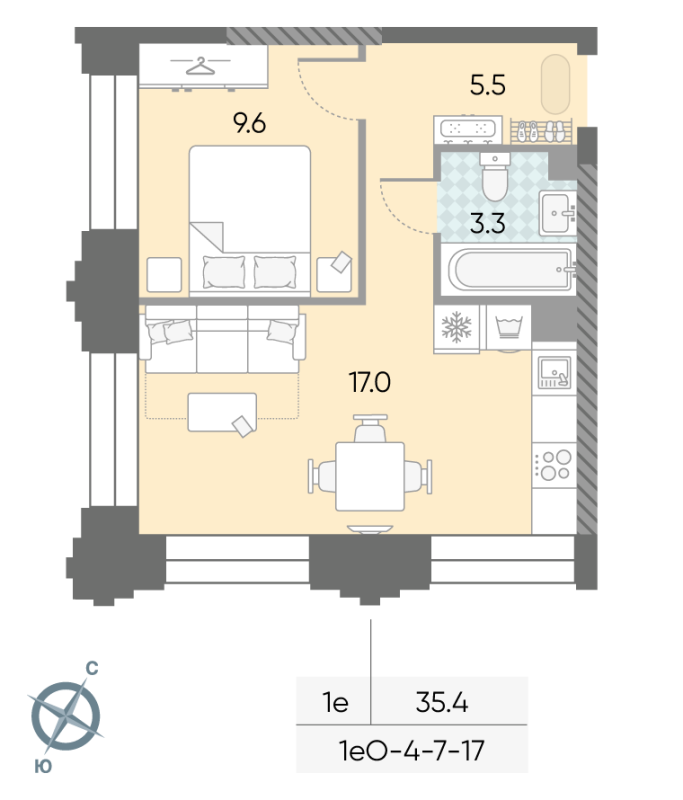 2 ккв (Евро) 35,4 м²