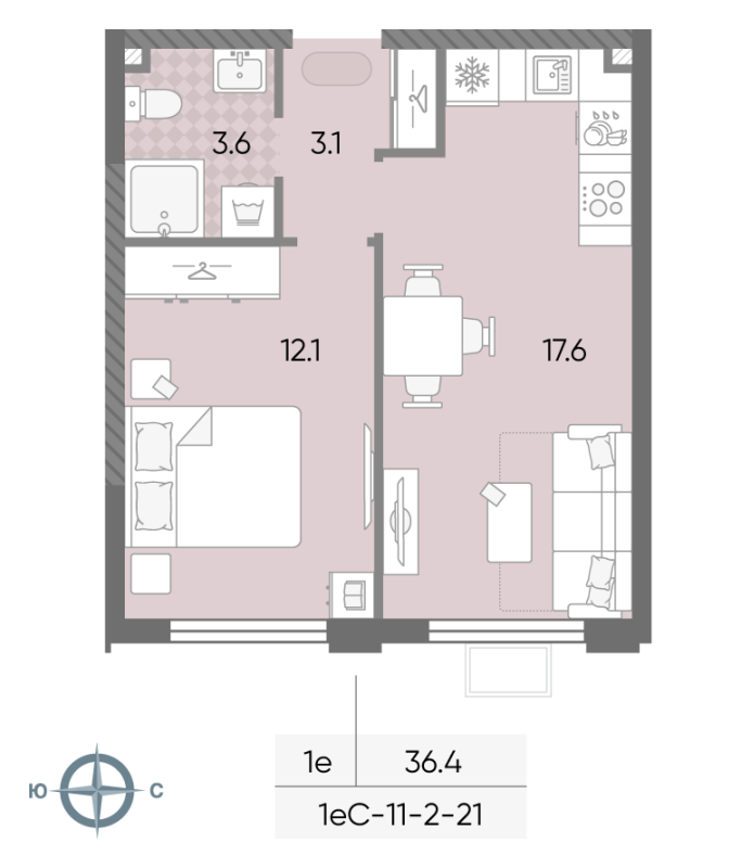 2 ккв (Евро) 36,4 м²