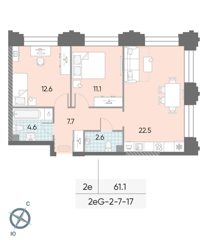 3 ккв (Евро) 61,1 м²