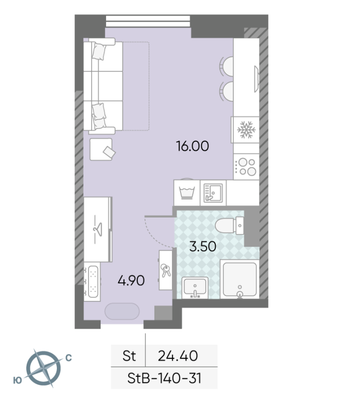 Студия 24,4 м²