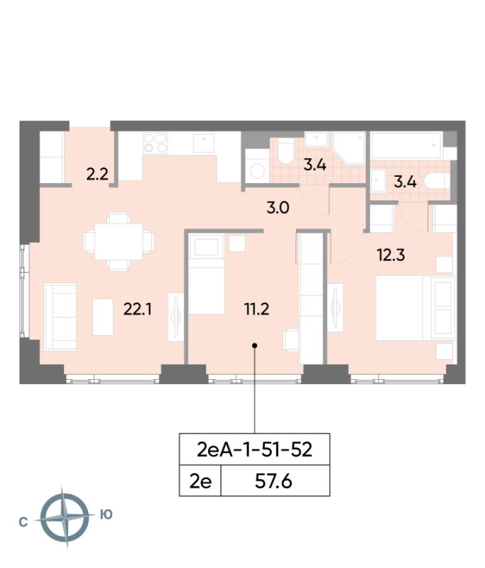 3 ккв (Евро) 58,1 м²