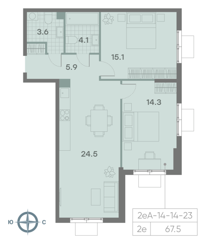 3 ккв (Евро) 67,6 м²