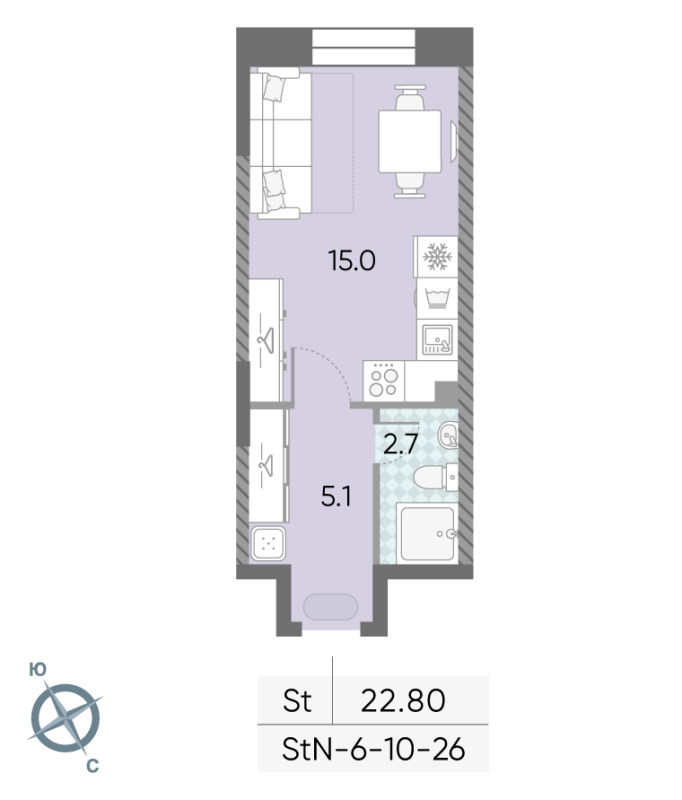 Студия 22,7 м²
