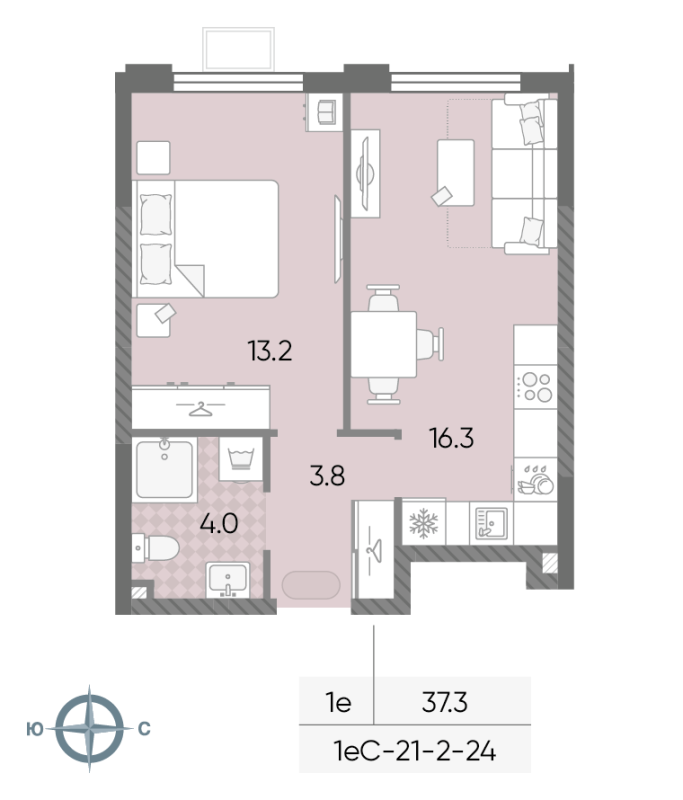 2 ккв (Евро) 37,3 м²