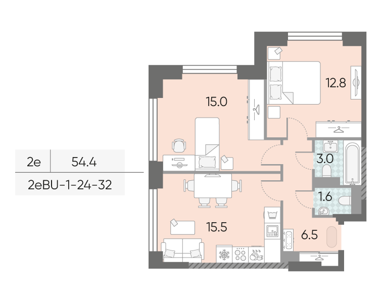 3 ккв (Евро) 54,4 м²