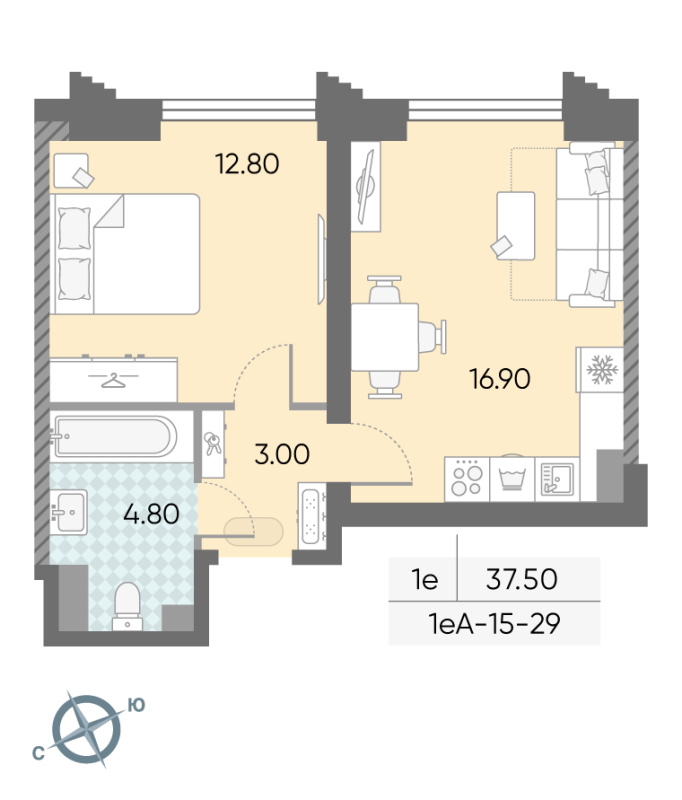 2 ккв (Евро) 37,5 м²