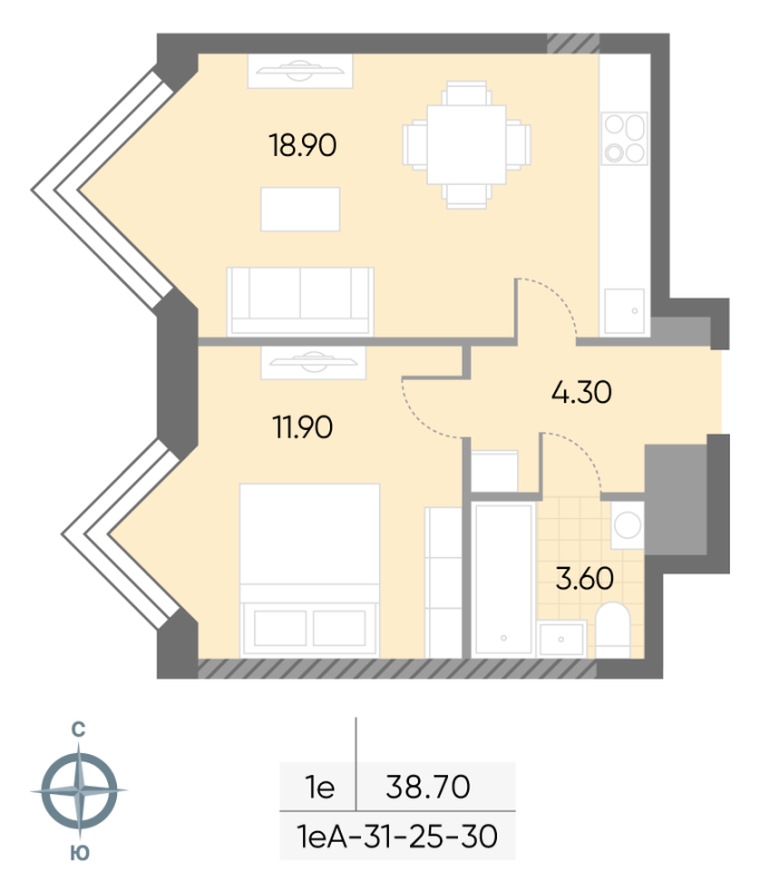 2 ккв (Евро) 38,7 м²