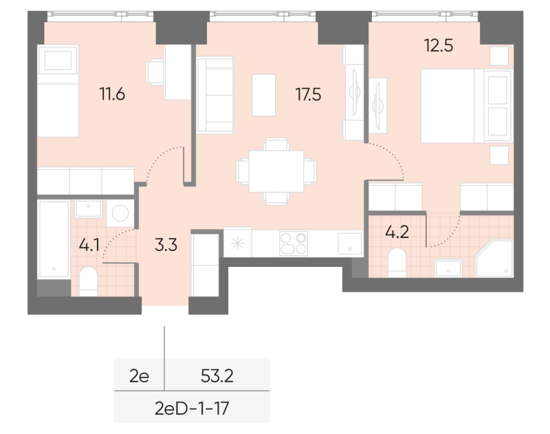 3 ккв (Евро) 53,2 м²