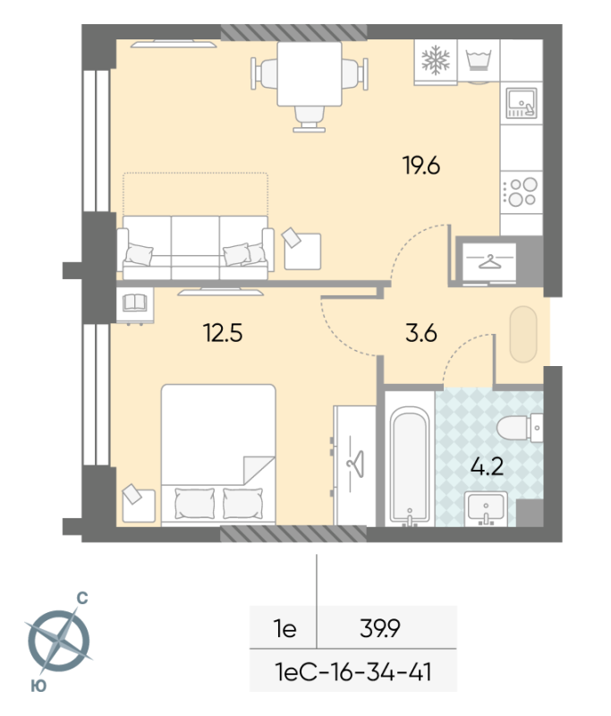 2 ккв (Евро) 39,9 м²