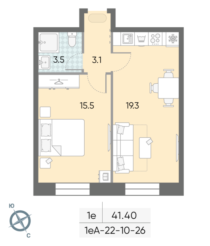 2 ккв (Евро) 41,4 м²