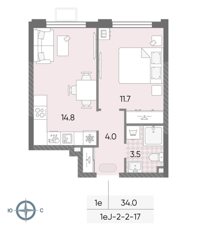 1 ккв 34 м²