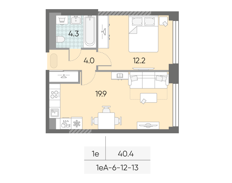 2 ккв (Евро) 40,4 м²