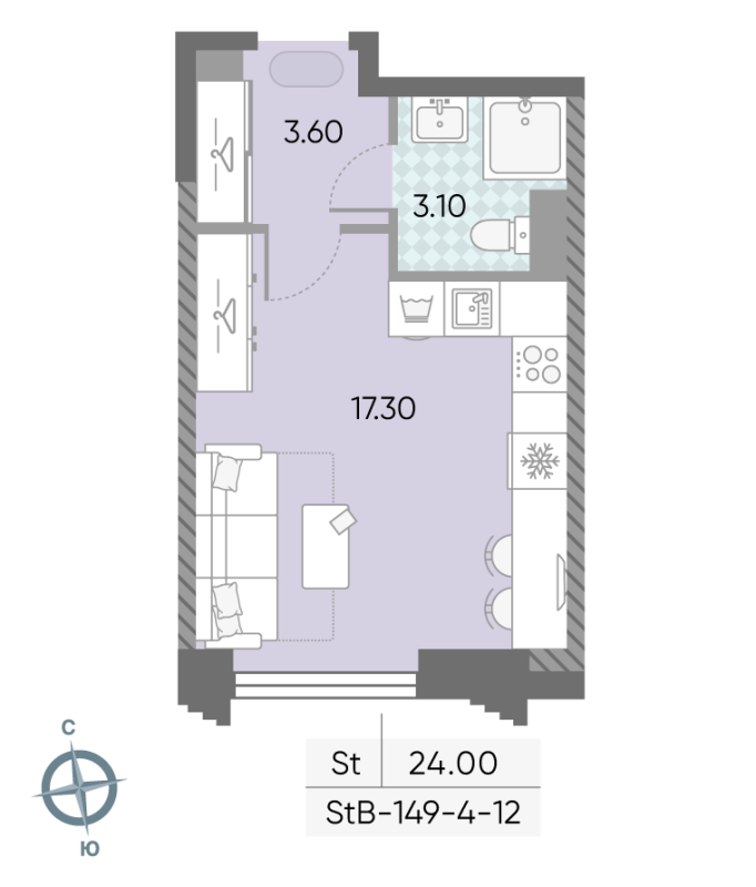 Студия 24 м²