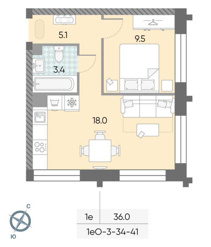 2 ккв (Евро) 36 м²