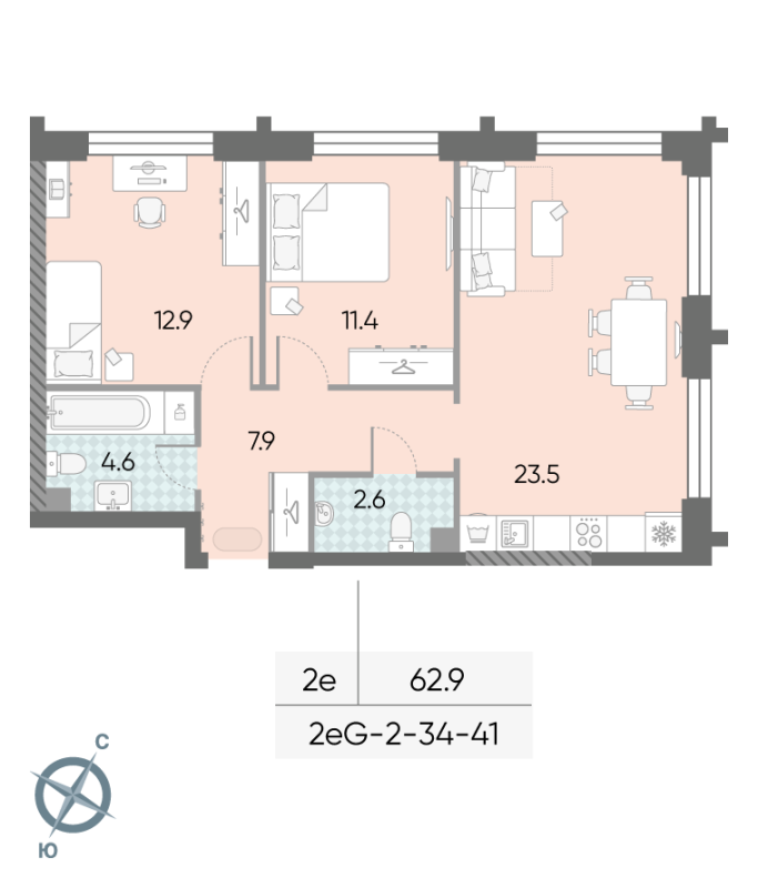 3 ккв (Евро) 62,9 м²