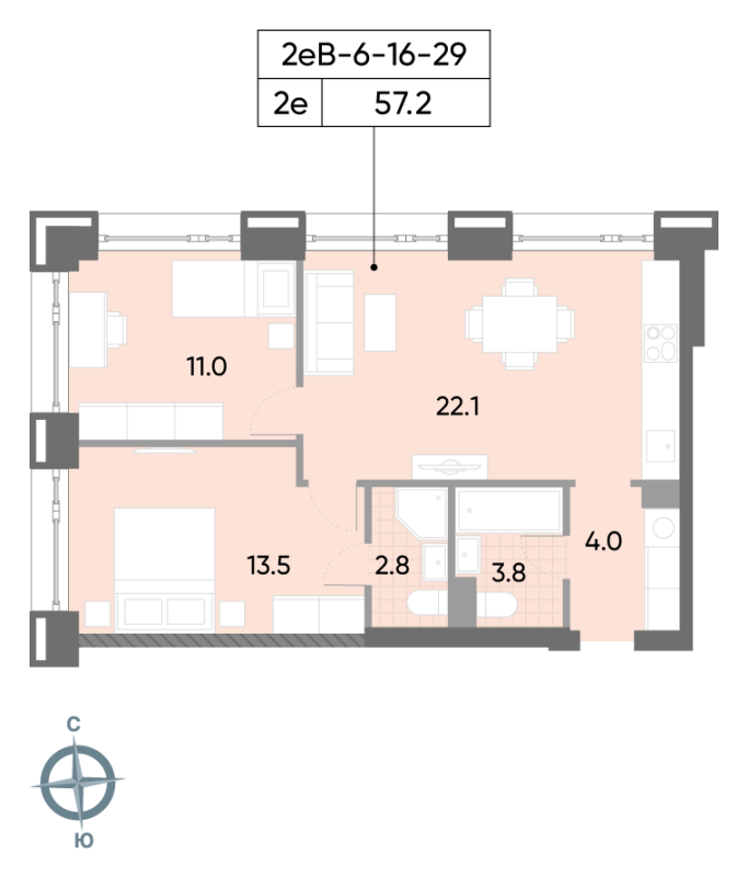 3 ккв (Евро) 57,8 м²