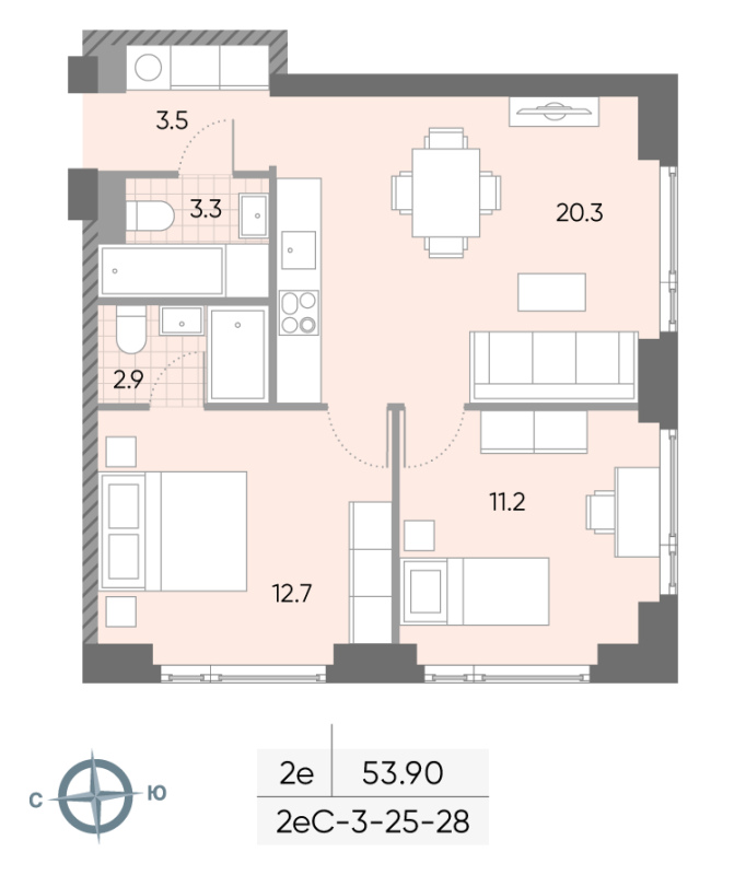3 ккв (Евро) 54,4 м²