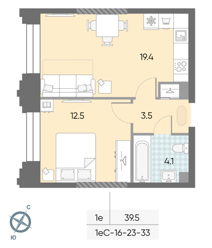 2 ккв (Евро) 39,5 м²
