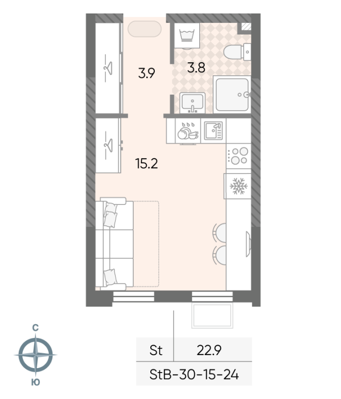 Студия 22,9 м²