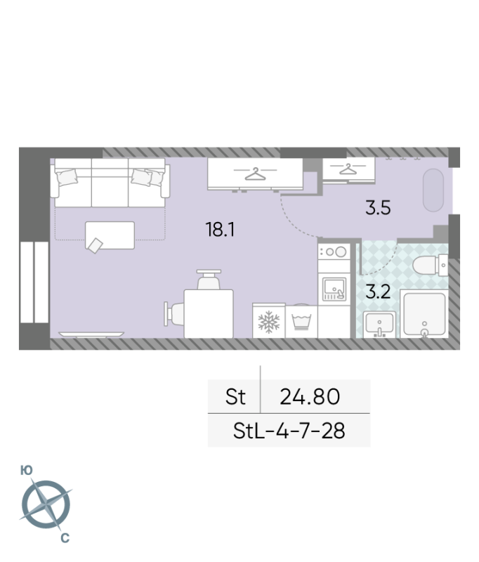 Студия 24 м²