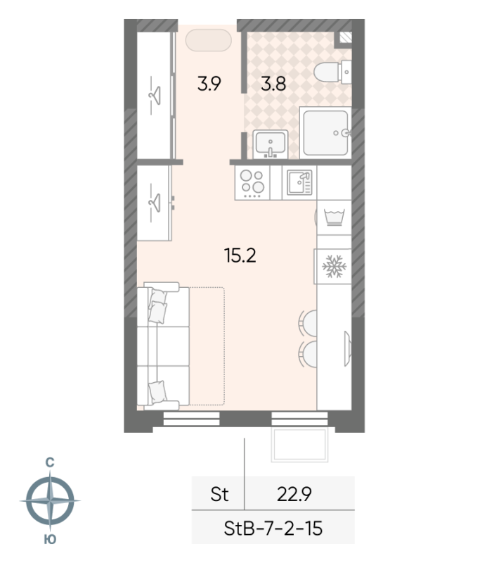Студия 22,9 м²