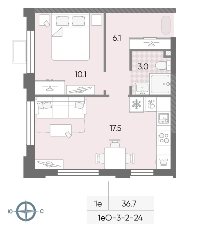 2 ккв (Евро) 36,7 м²