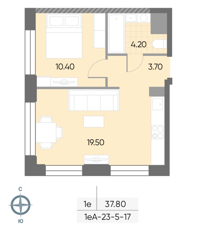 2 ккв (Евро) 37,8 м²