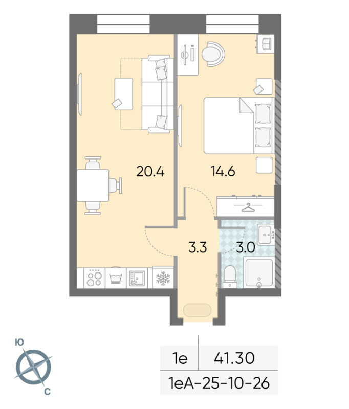 2 ккв (Евро) 41,3 м²