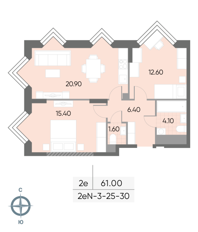 3 ккв (Евро) 61 м²