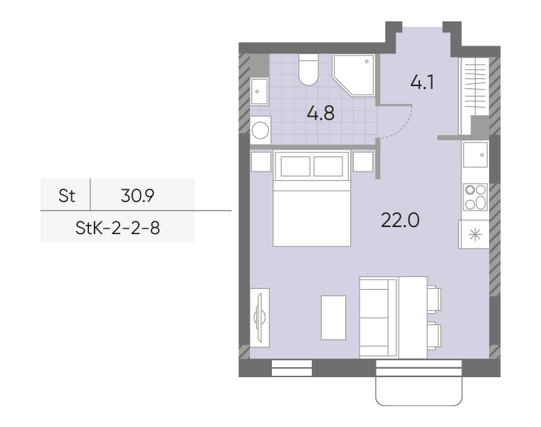 Студия 30,9 м²