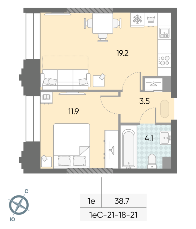 2 ккв (Евро) 38,7 м²