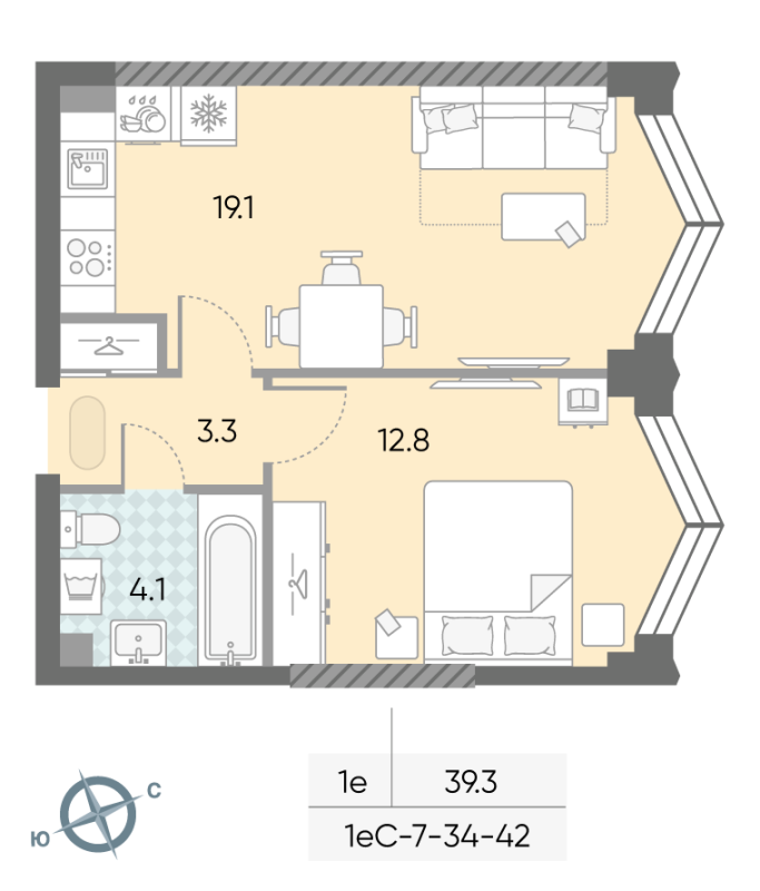 2 ккв (Евро) 39,3 м²