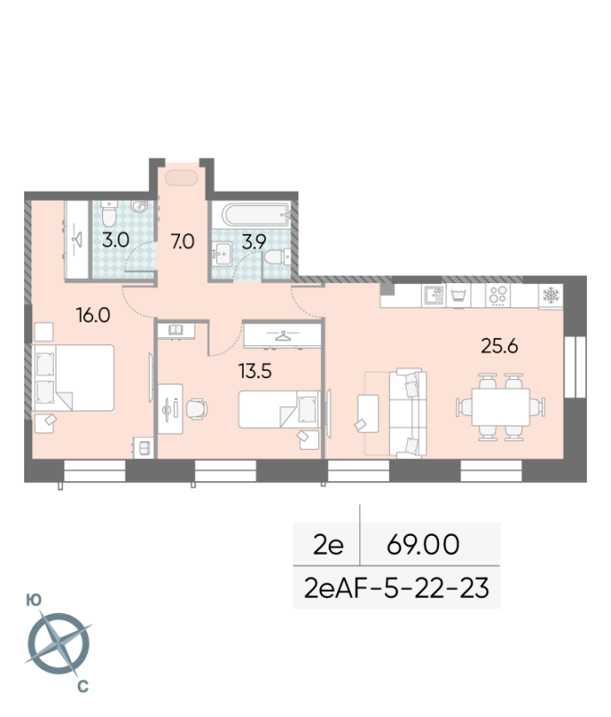 3 ккв (Евро) 69 м²