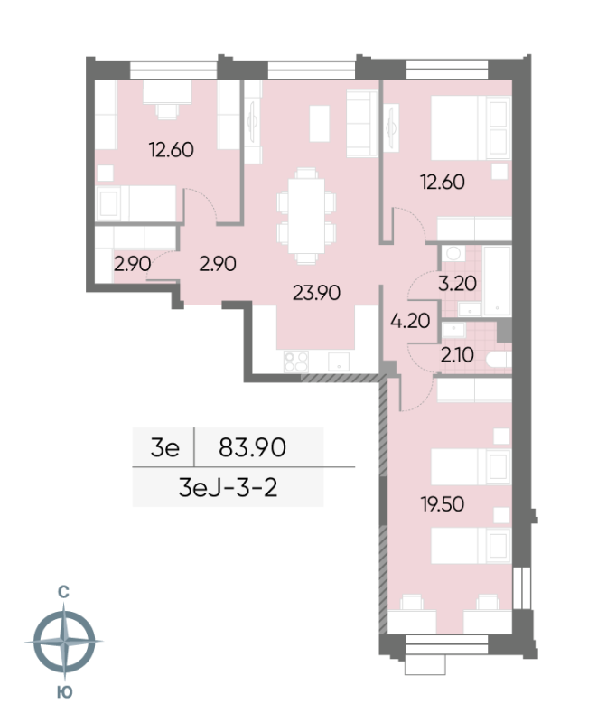 4 ккв (Евро) 83,9 м²