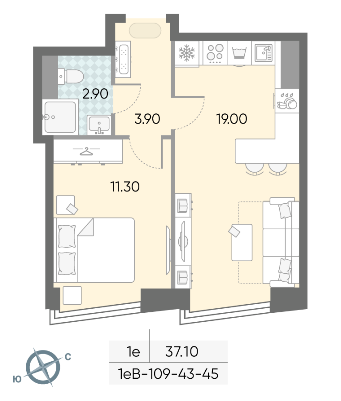 2 ккв (Евро) 37,1 м²