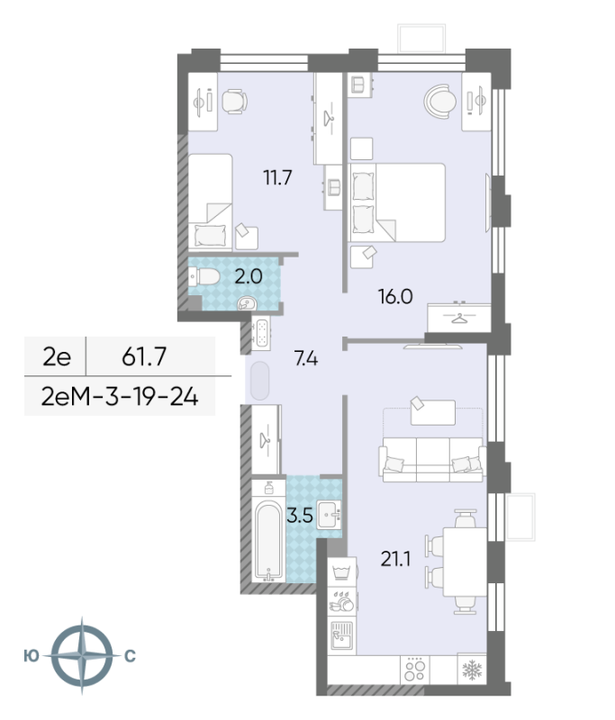 3 ккв (Евро) 63,5 м²