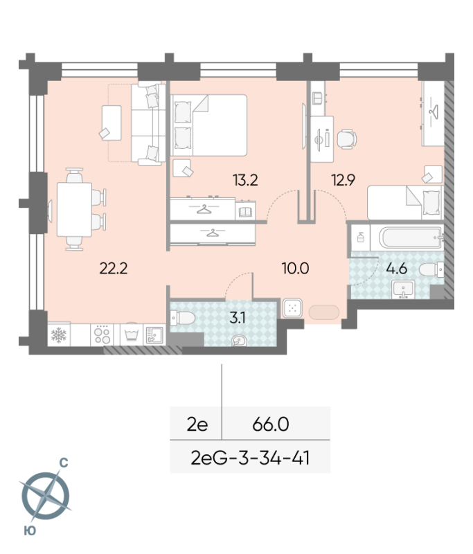 3 ккв (Евро) 66 м²