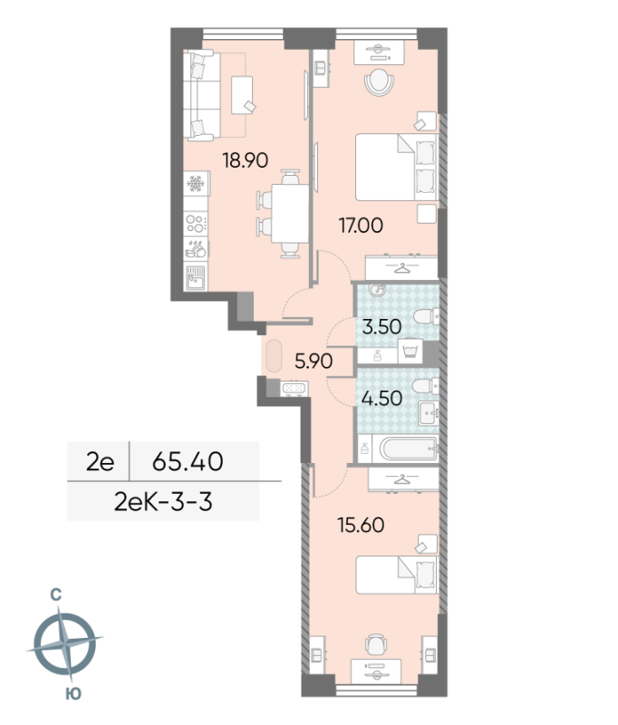 3 ккв (Евро) 65,4 м²