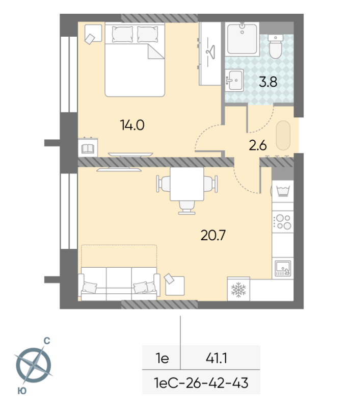 2 ккв (Евро) 41,1 м²