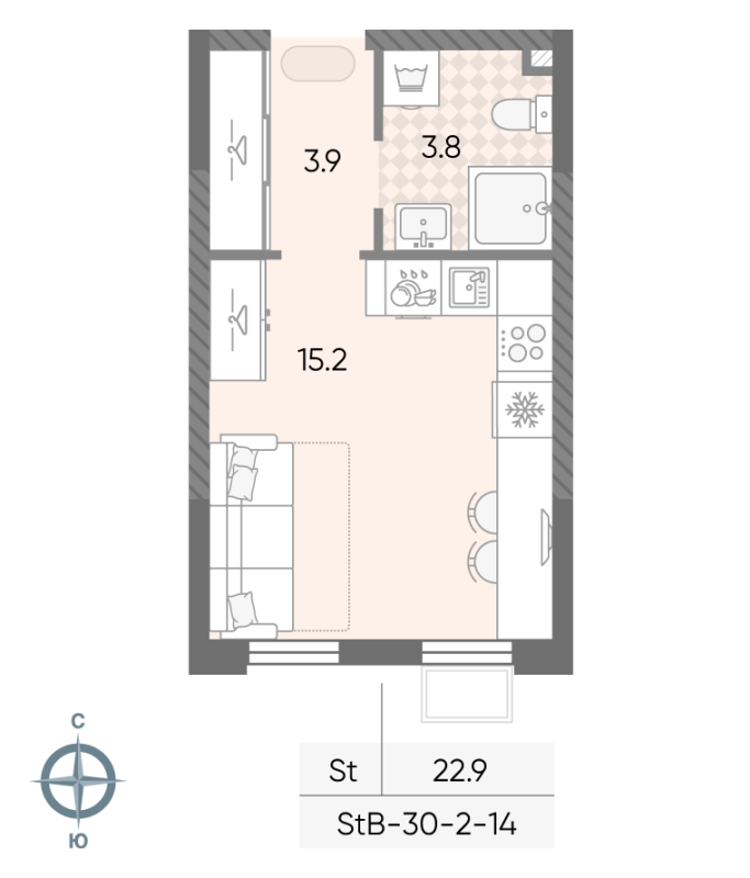 Студия 22,9 м²